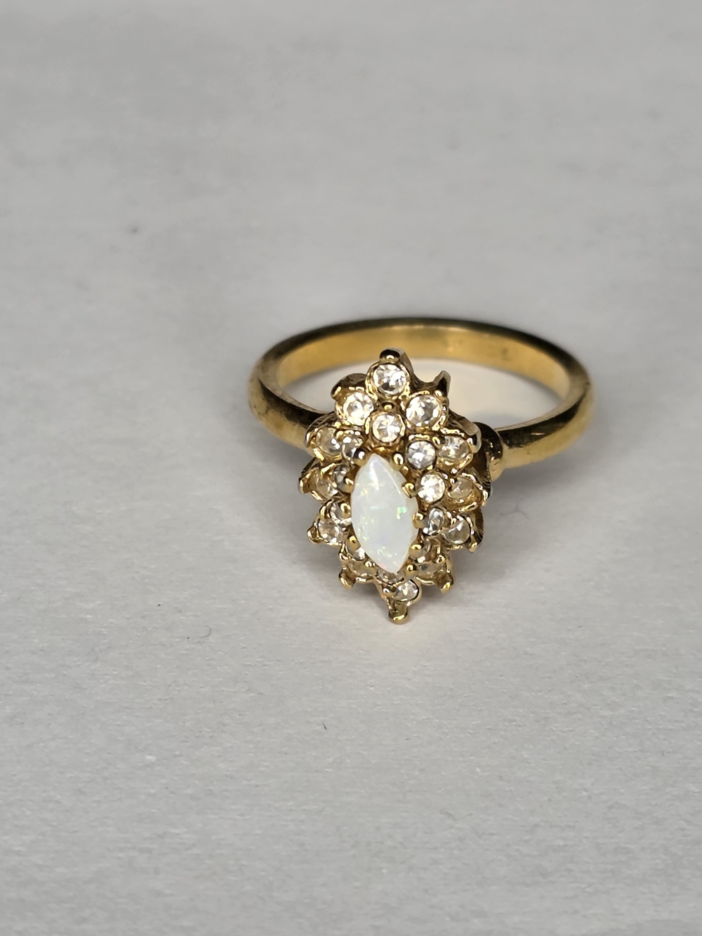 Vintage Gold 5K HGE stamp Opal Cluster Ring with Clear Stones Size 4